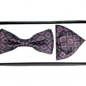 Mucha z Poszetką Bordowo Czarna Kwadraty