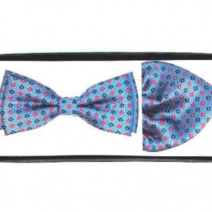 Mucha z Poszetką Niebieska Czerwony Wzorek