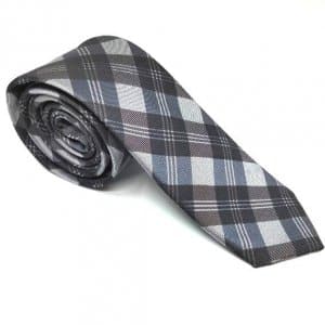 Elegancki Krawat Brązowo Szary Krata