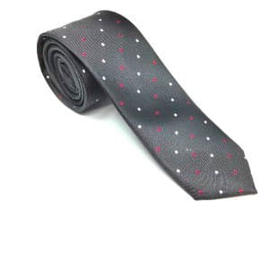 Krawaty Elegancki Krawat Popielaty Czerwono Białe Kropki