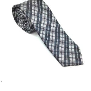 Elegancki Krawat Szary Biało Różowa Kratka