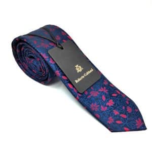 Krawaty Elegancki Krawat Granatowy Czerwone Listki