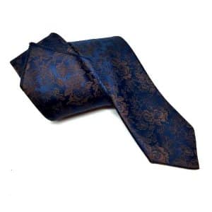 Krawaty Krawat Ślubny z Poszetką Granatowy w brązowy wzór