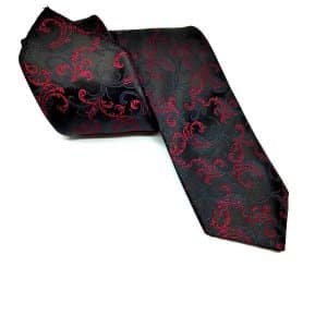 Krawaty Elegancki Krawat Ślubny z Poszetką Czarny Czerwony Wzór