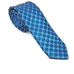 Elegancki Krawat Granatowo Niebieski Kwiatki