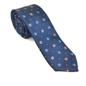 Krawaty Elegancki Krawat Granatowy Niebiesko Brązowe Kwiatki