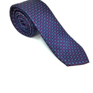 Elegancki Krawat Granatowy Bordowe Kwadraciki