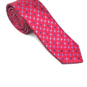 Elegancki Krawat Czerwony Granatowo Niebieski Wzór