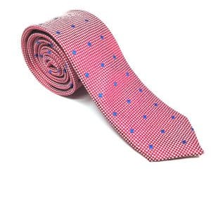 Elegancki Krawat Czerwony w Szafirowe Kropki