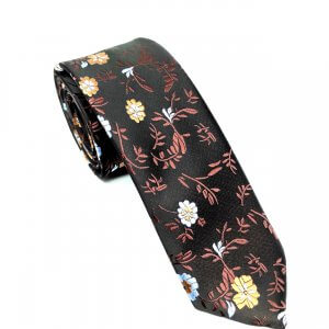 Krawaty Elegancki Krawat Brązowy w kwiaty
