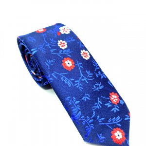Elegancki Krawat Granatowy Czerwone Kwiaty