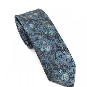 Elegancki Krawat Czarny Turkusowy Wzór