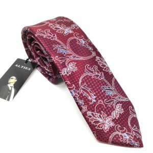 Elegancki Krawat Bordowy w kwiaty