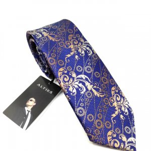 Elegancki Krawat Granatowy w brązowy wzór