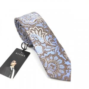 Elegancki Krawat Beżowy Błękitny Wzór