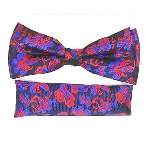 Mucha z poszetką granatowa czerwone kwiaty