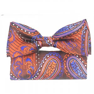 Mucha z poszetką pomarańczowa w niebieski wzór