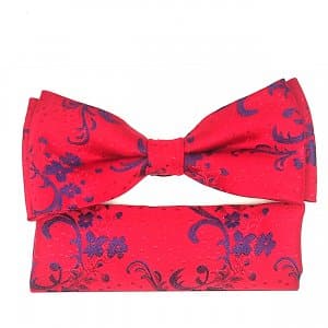 Mucha z poszetką bordowa w granatowe kwiatki