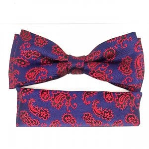 Mucha z poszetką granatowa w bordowy wzór