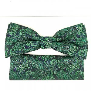 Mucha z poszetką czarna w zielony wzór