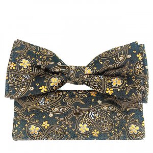 Mucha z poszetką czarna w pomarańczowy wzór