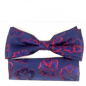 Mucha z poszetką granatowa w czerwone kwiaty