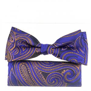 Mucha z poszetką czarna w granatowo złotywzór