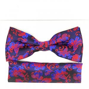 Mucha z poszetką granatowa w czerwono niebieskie kwiaty