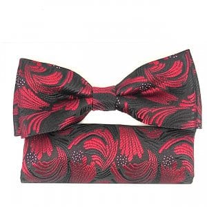 Mucha z poszetką czarna w bordowe kreski