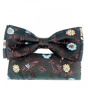 Mucha z poszetką brązowa w kwiatki