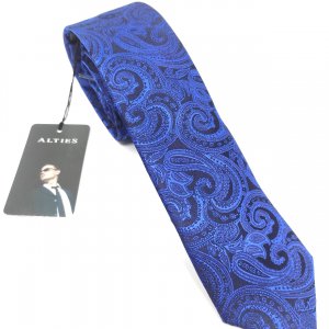 Elegancki Krawat Czarny Szafirowy Wzór