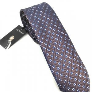 Elegancki Krawat Brązowo Granatowy 3d