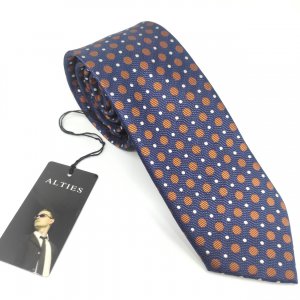 Elegancki Krawat Granatowy Brązowe Kółka
