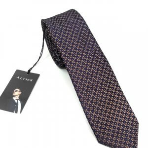 Elegancki Krawat Granatowy Brązowy Wzór