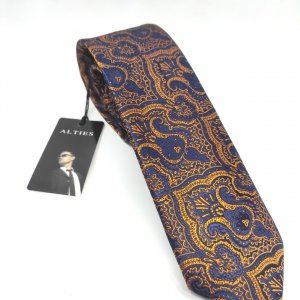 Elegancki Krawat Granatowy Miedziany Wzór