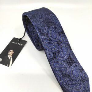 Elegancki Krawat Granatowo Niebieski