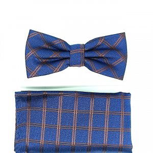 Mucha z Poszetką Granatowa Brązowa Krata