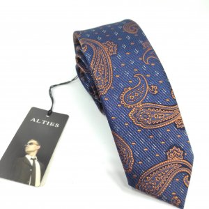 Elegancki Krawat Granatowy Brązowy Wzór