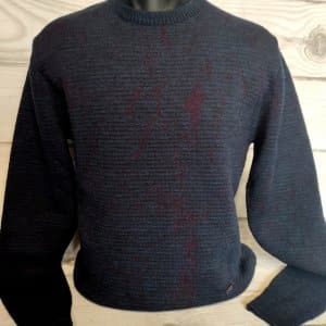 Swetry Sweter Wełniany Granatowy w Bordowy Wzór