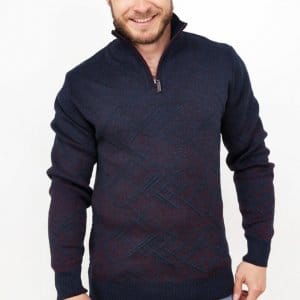 Swetry Sweter z Kołnierzem Wełniany Granatowy